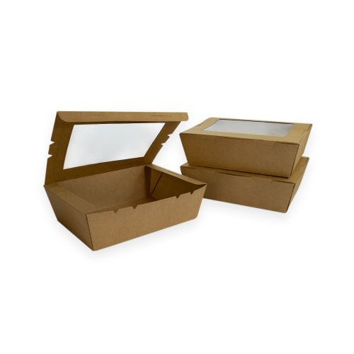 Sustain Sustain Paper Lunch Box PLA Window Kraft Brown Large - CT/200   