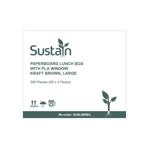 Sustain Sustain Paper Lunch Box PLA Window Kraft Brown Large - CT/200   